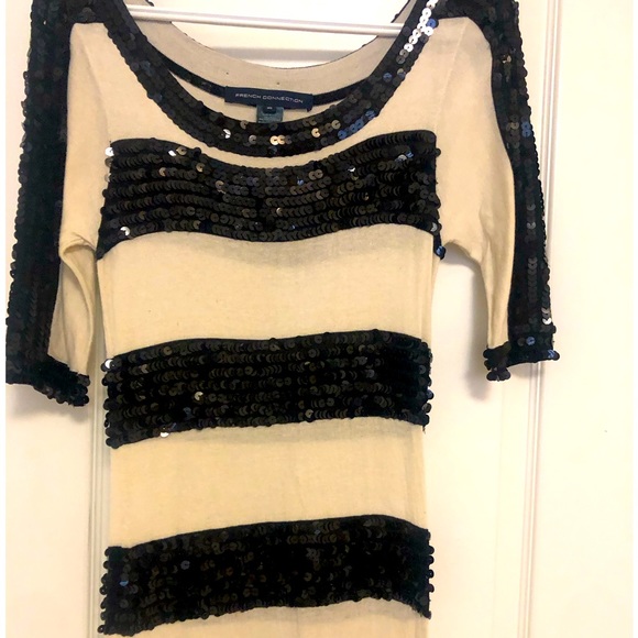 DEAL!!Vintage look cream, black sequins striped fun dress, 10 but fits like 8/6 - Picture 4 of 6